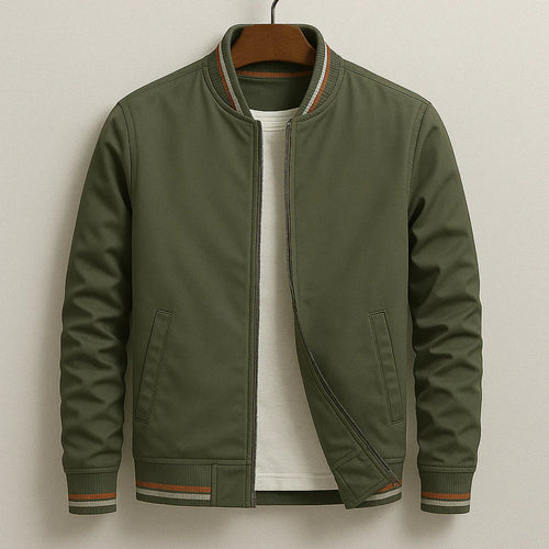 Men’s Lightweight Bomber Jacket With Ribbed Collar – Casual Zip Jacket