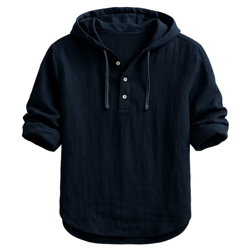 Men's Lightweight Linen Hoodie – Long Sleeve Drawstring Casual Shirt