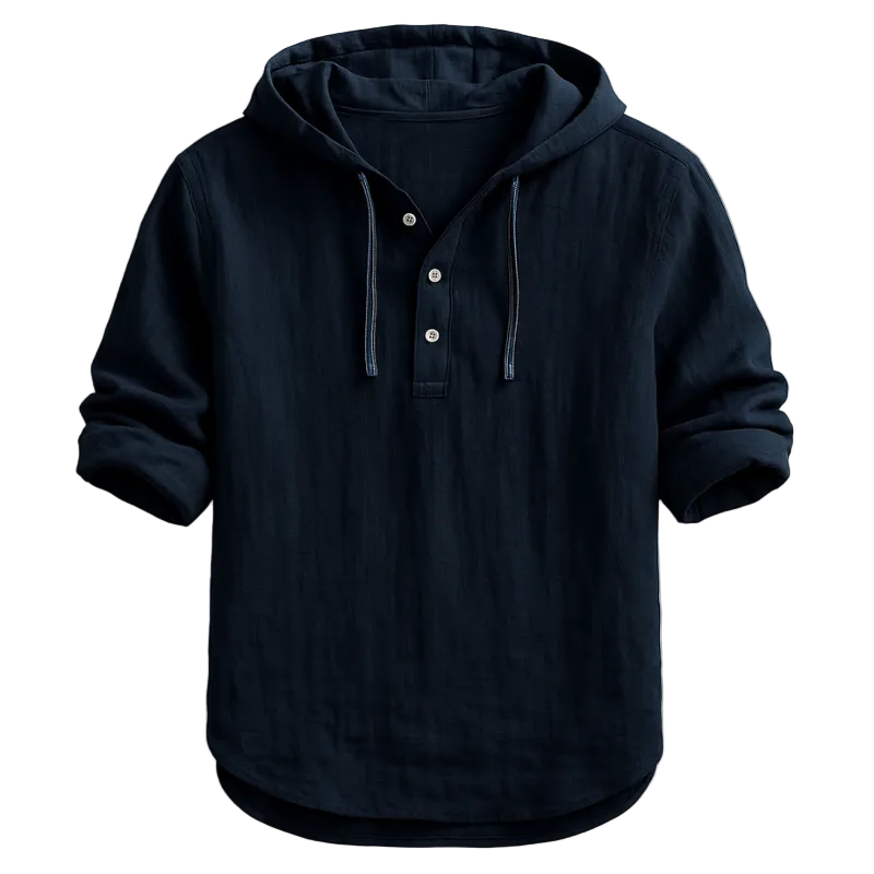 Men's Lightweight Linen Hoodie – Long Sleeve Drawstring Casual Shirt