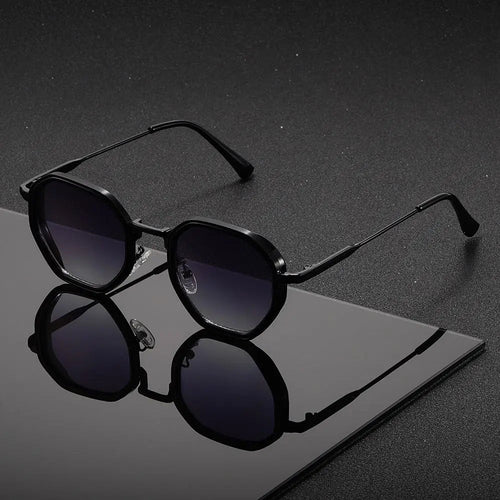 Vintage Style Polygonal Metal Sunglasses With Brown Lenses – Retro
