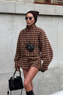 Vintage Houndstooth Zip Jacket and Shorts Two Piece Set