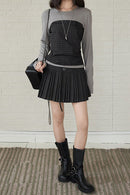Solid Wool Pleated High Waist Skirt