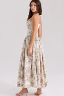 Women's Elegant Tiered A-Line Sleeveless Floral Dress – Summer Dress