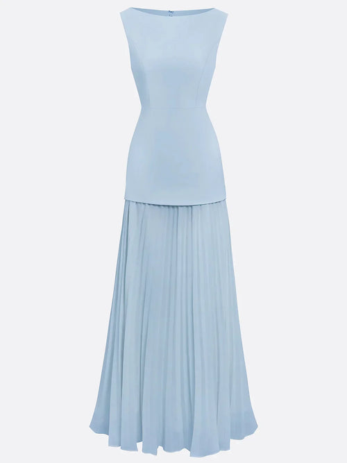 Women's Sleeveless Maxi Dress with Flowing Pleats – Elegant Bridesmaid Gown