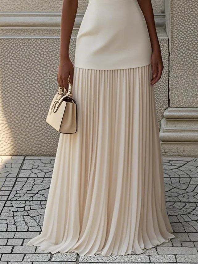 Women's Sleeveless Maxi Dress with Flowing Pleats – Elegant Bridesmaid Gown