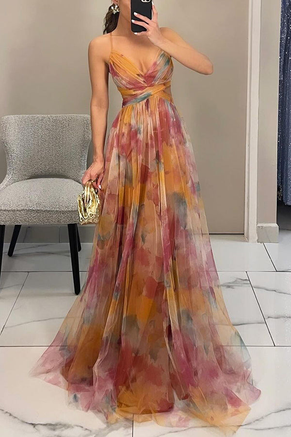 Women's Floral Flowing Maxi Dress – Sleeveless Elegant Wedding Guest Dress
