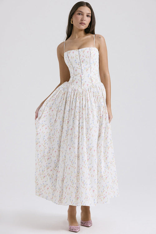 Women's Elegant Tiered A-Line Sleeveless Floral Dress – Summer Dress