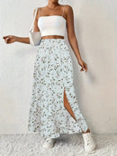 Women's High-Waisted Floral Maxi Skirt – Lightweight Side Slit