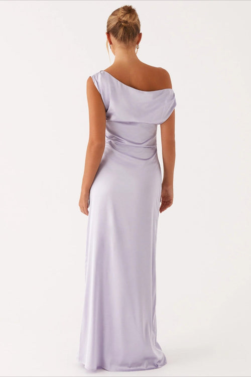 Solid Maxi Dress with Asymmetric Neckline