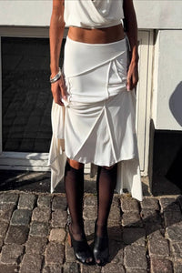 Asymmetric Hem Linen Blend Skirt