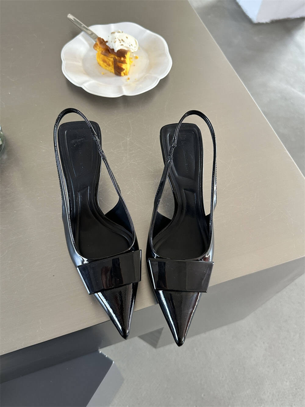 Women's Square Buckle Pointed Toe Stiletto Mid Heel Sandals – Elegant Heels