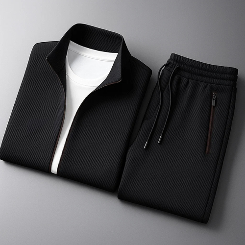 Men’s Black Two Piece Sportswear Tracksuit Set – Athletic Gym Outfit