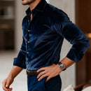 Men's Buttoned Down Long Sleeve Fitted Velvet Shirt – Luxury Dress Shirt