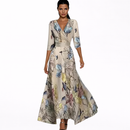 Women’s V-Neck Longsleeve Floral Maxi Dress - Wrapped Elegant Style