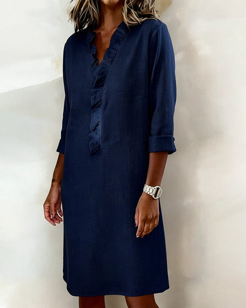 Dorelle Linen-Blend Ruffle Shift Dress