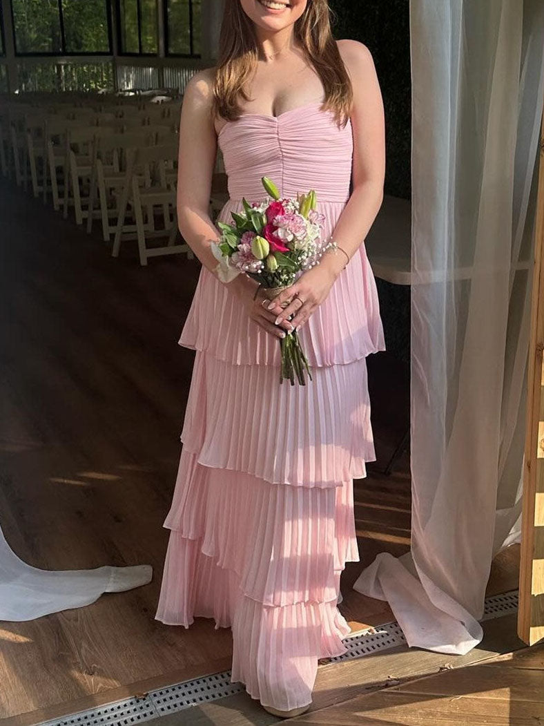 Women's Strapless Ruched Tiered Maxi Occasion Dress – Elegant Evening Dress