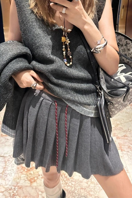 Pleated Knit Mini Skirt