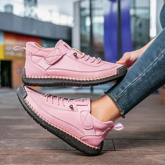Women's Leather Lace-Up Sneakers – Comfortable Supportive Walking Shoes