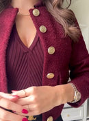 Women's Burgundy Tweed Three Piece Set – Elegant Jacket Outfit