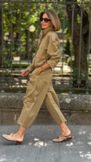 Women's Khaki Safari Two Piece Set – Casual Utility Outfit