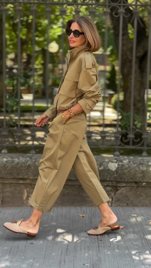 Women's Khaki Safari Two Piece Set – Casual Utility Outfit