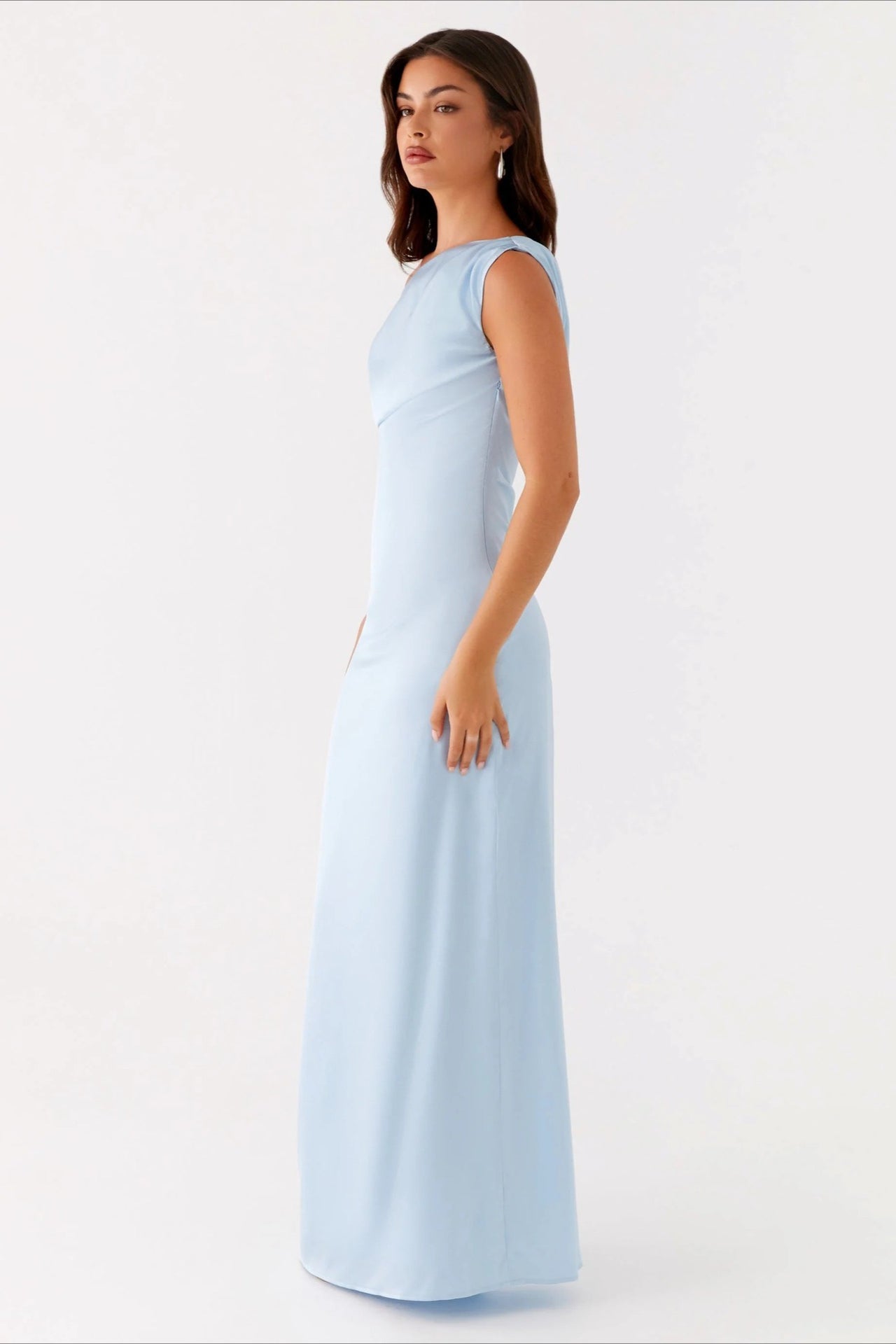 Solid Maxi Dress with Asymmetric Neckline