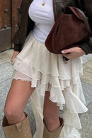 Asymmetric Hem Elastic Waist A-Line Skirt