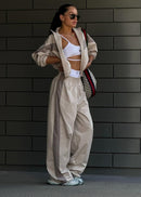 Women's Neutral Tone Loose Fit Tracksuit Set – Casual Lounge Outfit