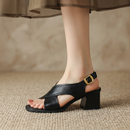 Women's Open-Toe Block Heel Leather Sandals