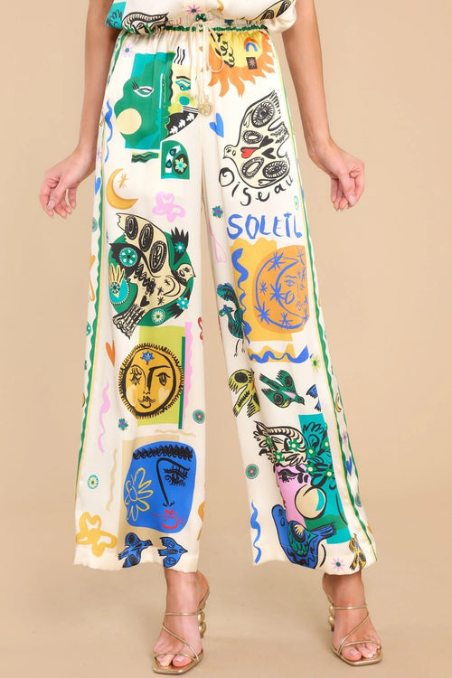 Women's Oversized Ivory Print Shirt And Pants Set – Relaxed Chic Outfit