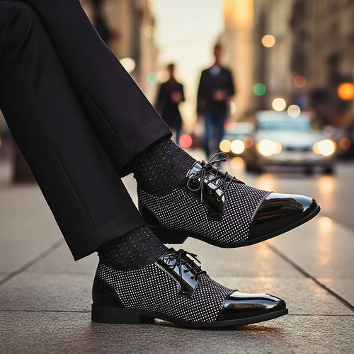 Men’s Patent Leather Oxford Shoes With Dotted Pattern – Formal Dress Shoes