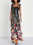 Women's Elegant 3D Embroidered Floral Maxi Dress – Luxury Evening Dress