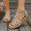 Women's Glitter Platform Open Toe Sandals – Stylish Zip-Up Wedge