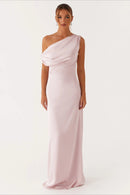 Solid Maxi Dress with Asymmetric Neckline