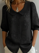 Women's Floral Embroidered Peter Pan Collar Blouse – Lightweight Vintage Top