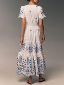 Women's Flowing Printed Maxi Dress With Gathered Waist – Elegant Summer Dress