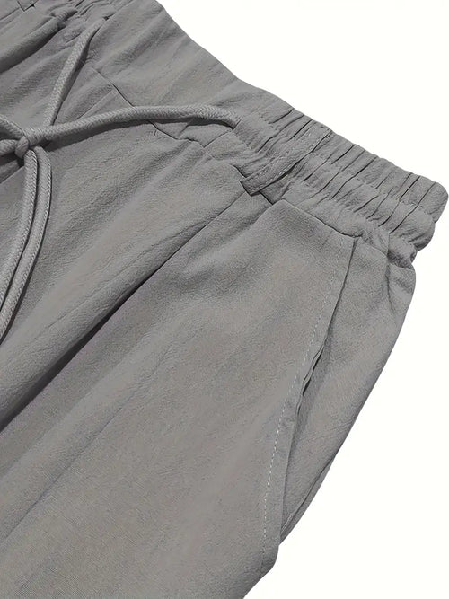 Men's Wide-Leg Linen Trousers – Drawstring Casual Summer Pants