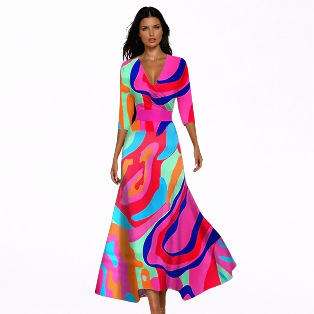 Women’s V-Neck Longsleeve Floral Maxi Dress - Wrapped Elegant Style