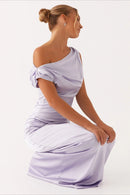 Women's Solid Asymmetric Neckline Formal Maxi Dress – Evening Gown