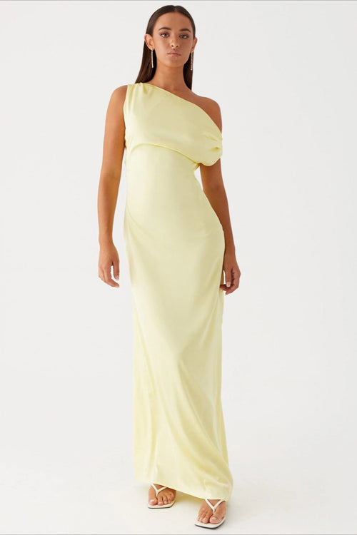 Solid Maxi Dress with Asymmetric Neckline