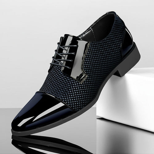 Men’s Patent Leather Oxford Shoes With Dotted Pattern – Formal Dress Shoes