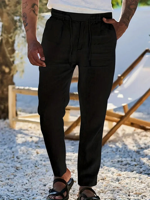 Men's Wide-Leg Linen Trousers – Drawstring Casual Summer Pants