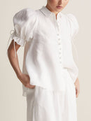 Women's Puff Sleeve Drawstring Short Sleeve Blouse With Buttons – Chic Top