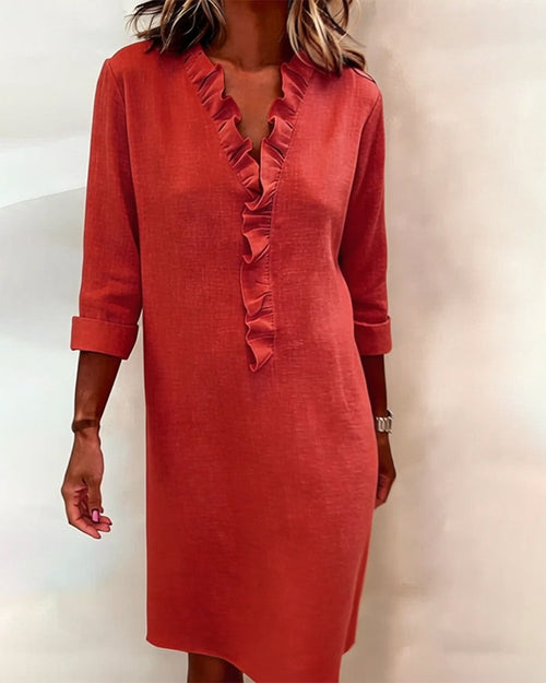 Dorelle Linen-Blend Ruffle Shift Dress