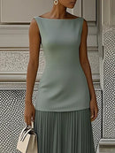 Women's Sleeveless Maxi Dress with Flowing Pleats – Elegant Bridesmaid Gown