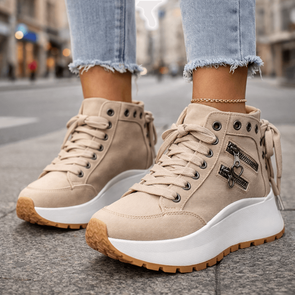 Women’s Chunky Denim Sneakers - Lace Up Street Style Shoes