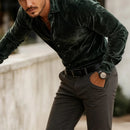 Men's Buttoned Down Long Sleeve Fitted Velvet Shirt – Luxury Dress Shirt