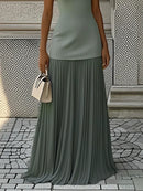 Women's Sleeveless Maxi Dress with Flowing Pleats – Elegant Bridesmaid Gown