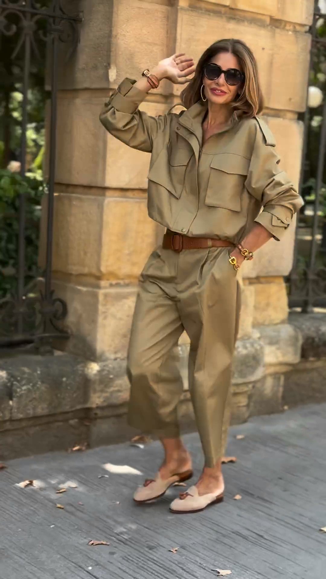Women's Khaki Safari Two Piece Set – Casual Utility Outfit