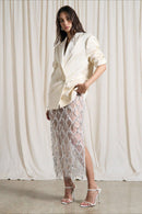 Sequin Fringe Slit Midi Party Skirt